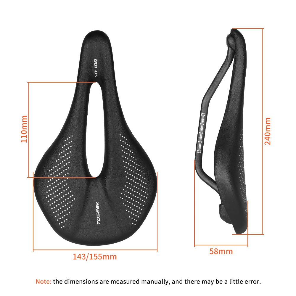 TOSEconvex-Selle entièrement en carbone pour VTT et route, coussins en cuir super léger, siège de vélo R64.Bicycle, 143mm, 155mm, 135g