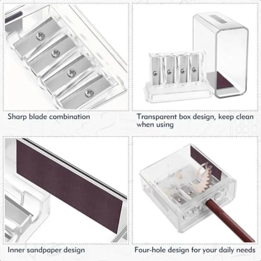 2 шт. точилка для карандашей плотника, точилка с длинными точками, 4 отверстия, ручная с прозрачной крышкой + 4 дополнительных лезвия, мини-отвертка для