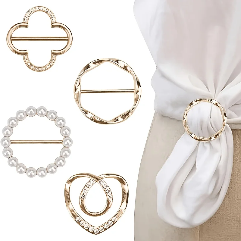 

4-piece elegant scarf ring fasteners - shirt clips, suitable for ties, dresses and scarves, fashionable accessories for women