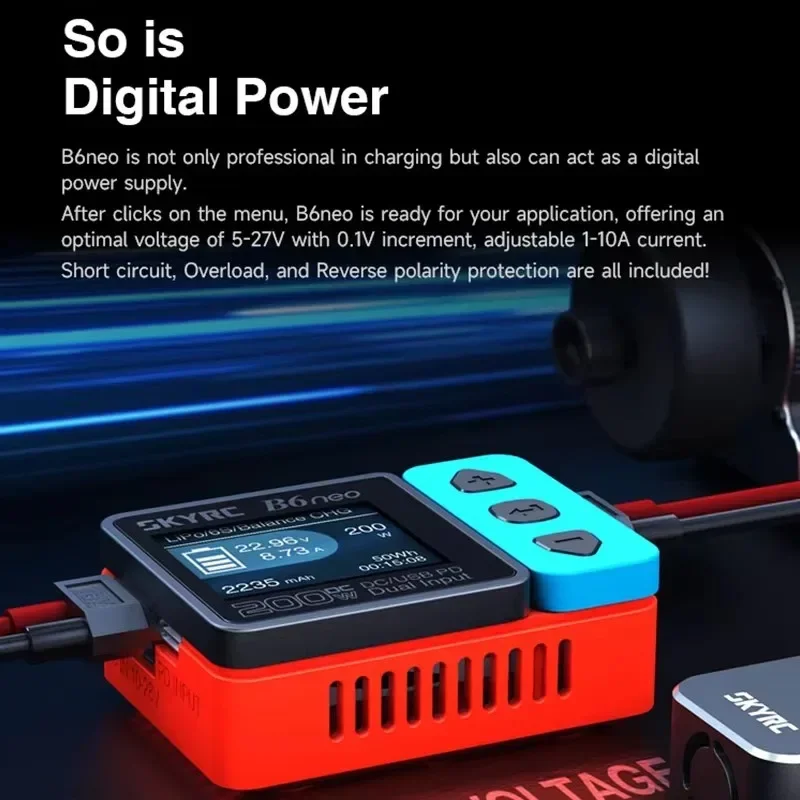 شاحن ذكي SKYRC B6neo - DC 200W/PD 80W، شحن/تفريغ توازن LiPo، لجميع موديلات RC