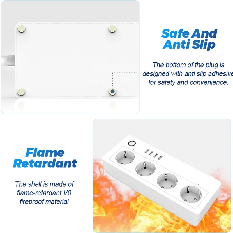 Tuya Smart Smartlife enchufe inteligente WiFi regleta de alimentación enchufe múltiple con 4 enchufes 4 puertos USB Compatible con Alexa Google Home Smart Home