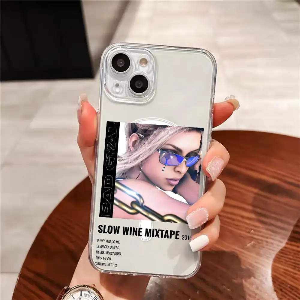 Funda para Teléfono Singer B-Bad Gyal para iPhone 17 16 15 14 13 12 Pro Max Plus, Magnética, Transparente, Delgada, con Carga Inalámbrica