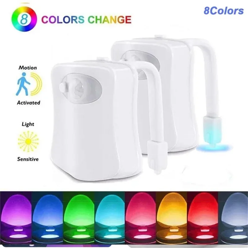 Smart Motion Sensor Toilet Seat Night Light 8/16 Colors Waterproof Backlight LED UV Human Induction Night Light for Bathroom