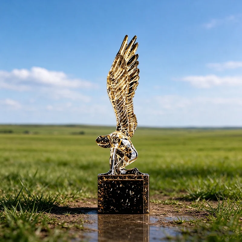 Resin Kneeling Angel Statue Golden Foil Transparent Wing Sculpture Desktop Ornament Modern Living Room Home Decor Art Figurine