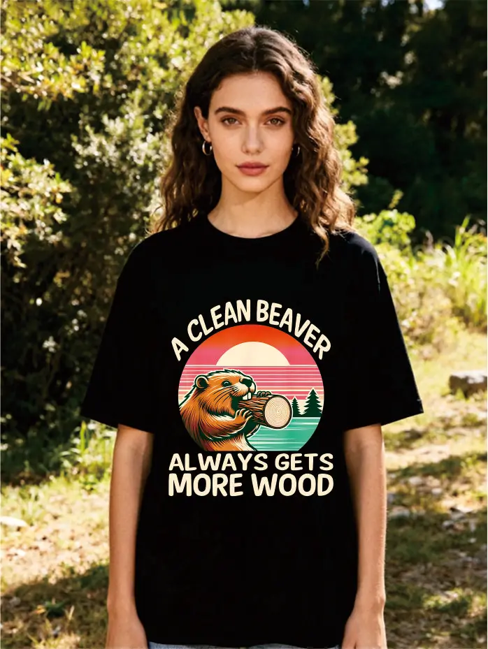 

An Interesting and Clean Beaver Always Gets More Wooden T-shirts, Fashionable Loose Street Hip-hop Short-sleeved Clothes