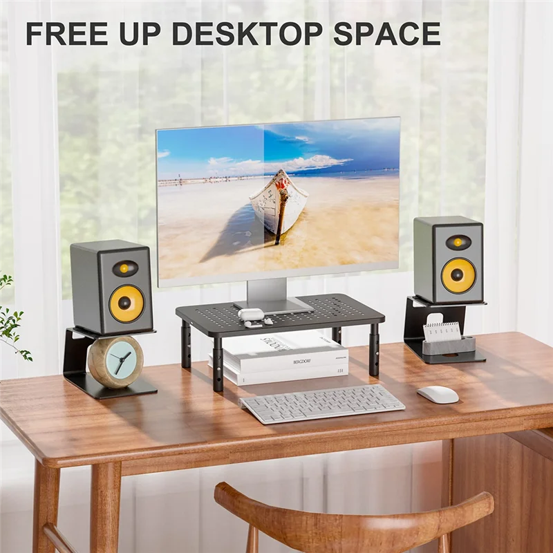 Premium Desktop Speaker Stands, 1 Pair, Studio Monitor Riser With Vibration Dampening Pad And 5° Tilt Design Improve