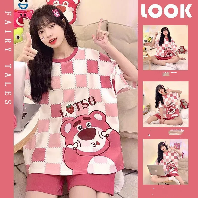 

Summer Lotso Sleepwear Girl Women Casual Short Sleeve Tops Pants Home Clothes Cartoon Cinnamoroll Pajamas Set Loungewear ﻿