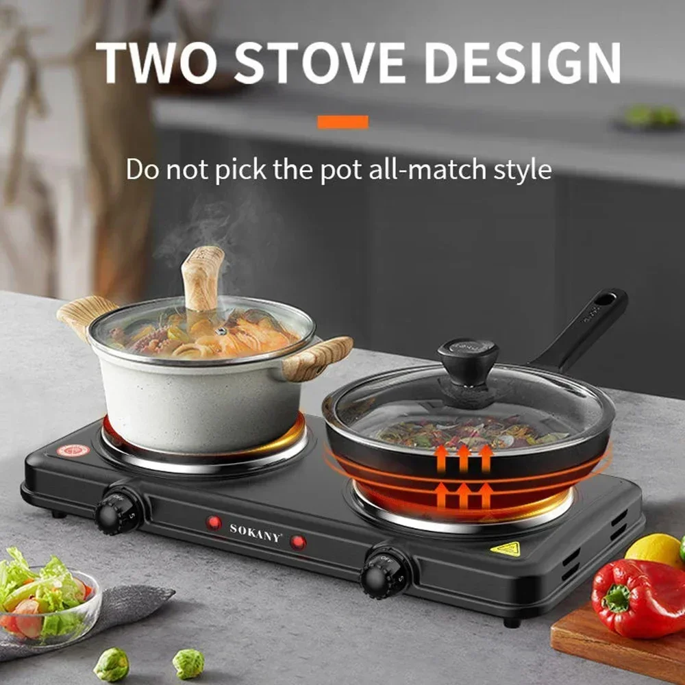 2000W Multifunctional Kitchen Double Pot Electric Stove, Portable Kitchen, Suitable For Home, Outdoor, Office Use