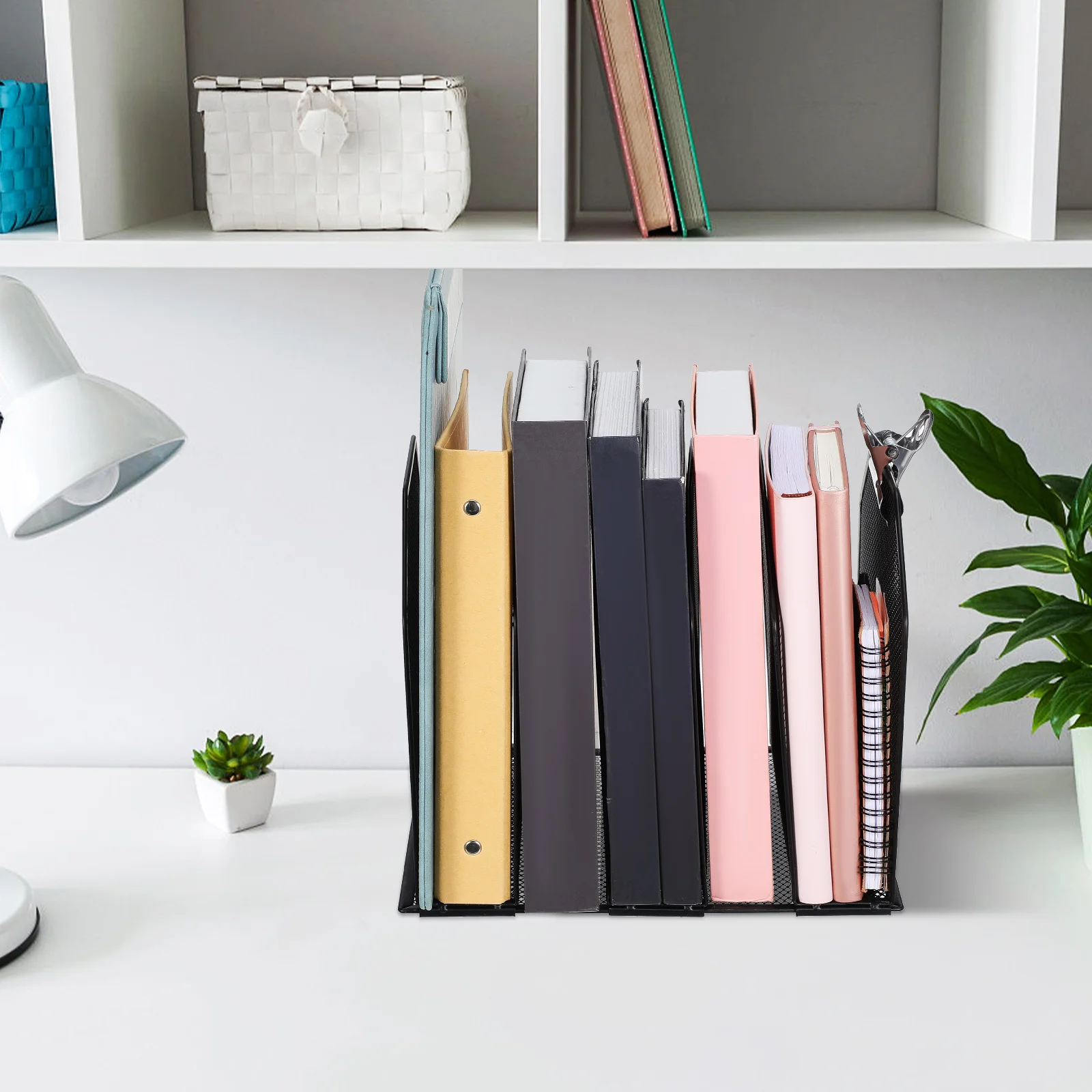 5-Section Vertical Desk Organizer Metal Mesh File Holder For Office Home Classroom Desktop Storage Upright Document Tray