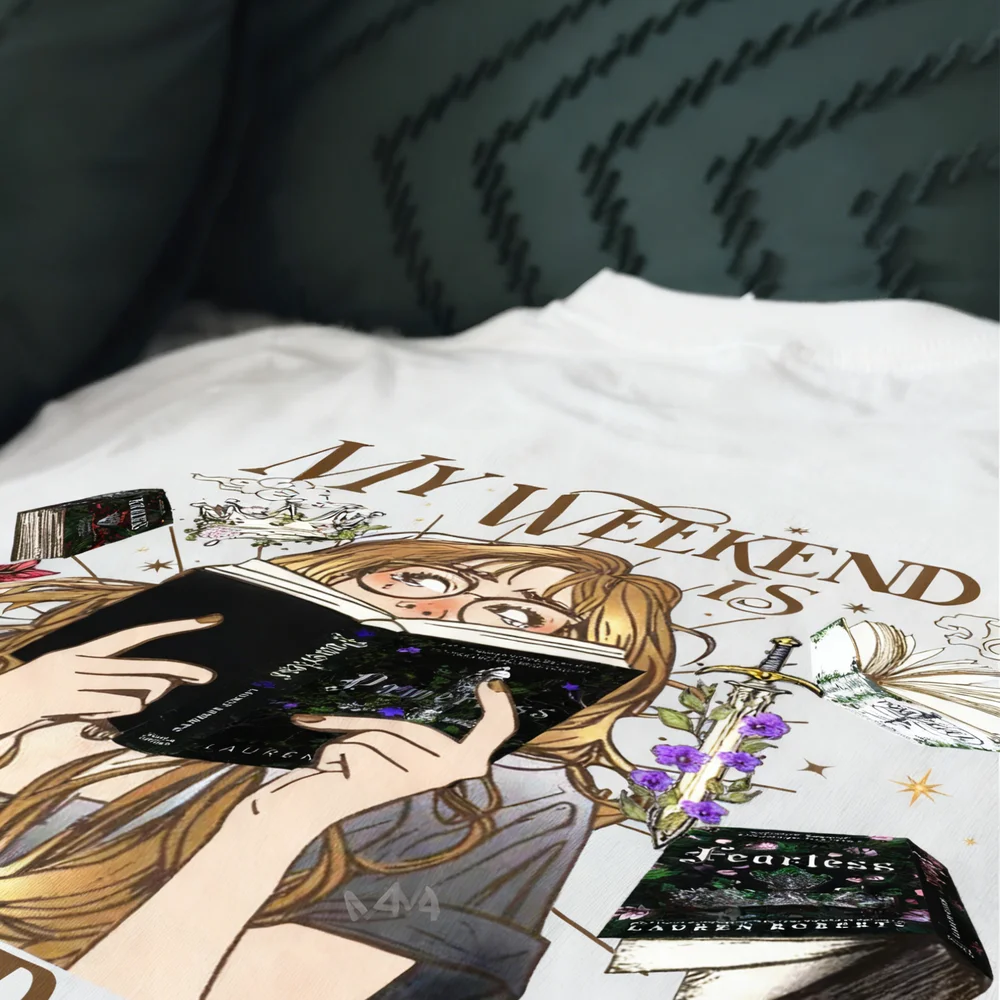 Damska koszulka bawełniana z serii Powerless, koszulka na weekend w pełni zarezerwowana, prezent dla miłośniczki książek, koszulka Kai i Paedyn, modne crop topy