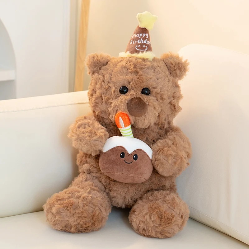 Nowe Urocze Pluszowe Misie na Tort Urodzinowy, Miękkie Wypchane Puszyste Zwierzątka Kawaii z Kapeluszami, Zabawki dla Dzieci, Prezenty dla Dziewczynek