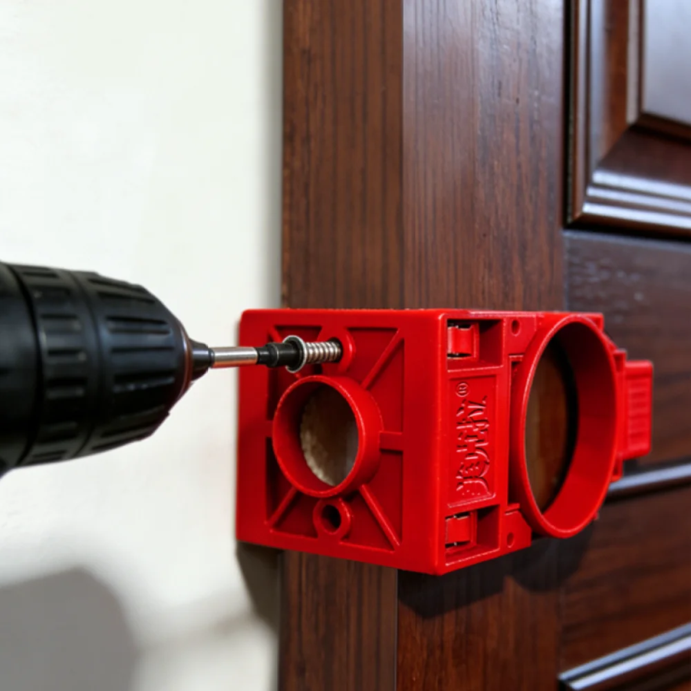 Precise Door Lock Hole Opener Guide Tool Set Woodworking Drill Fixture Adjustable Positioning Carpentry Accessory
