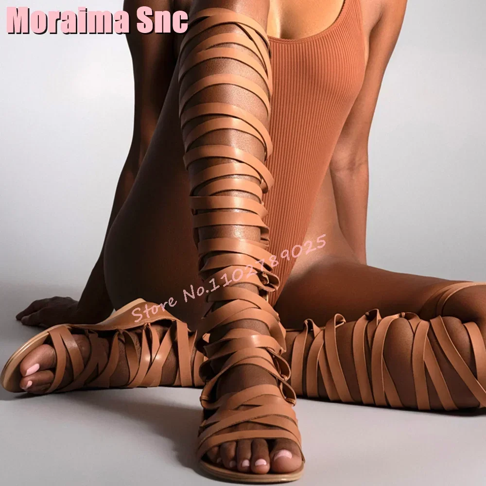 Cross Strap Knee High Leather Sandal Boots Flat With Back Zipper Silver Solid Sexy Women Shoes Summer Roman Style Fashion Newest
