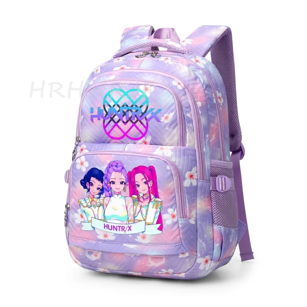 Mochilas K-POP Demon Hunters com estampa roxa Rumi Mira Zoey HUNTR/X Saja Boys Capacity Teens Laptop Bolsas escolares para viagem
