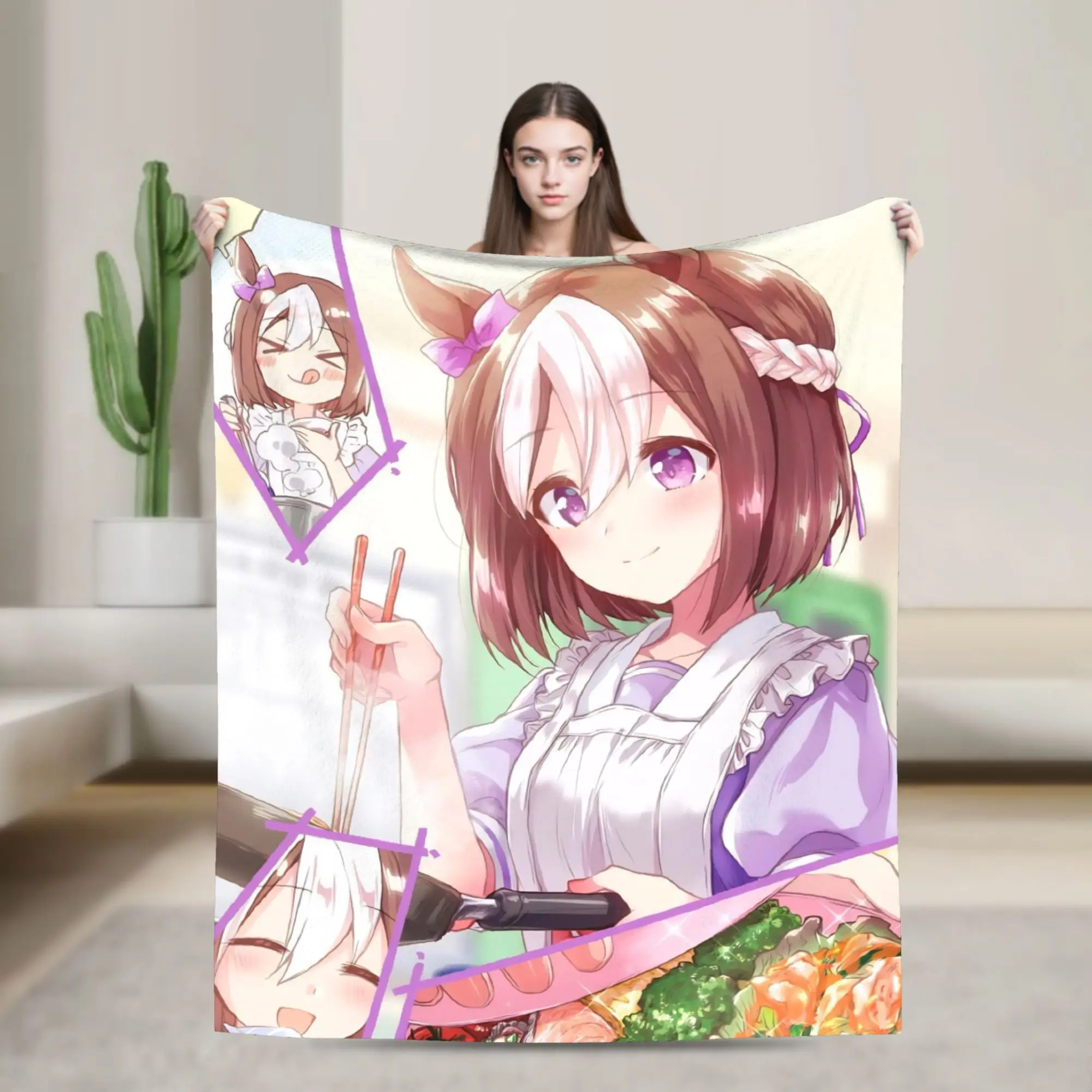 Umamusume Pretty Derby Cartoon Blankets Flannel Spring Autumn  Multi-function Warm Throw Blankets for Sofa Office Bedspread