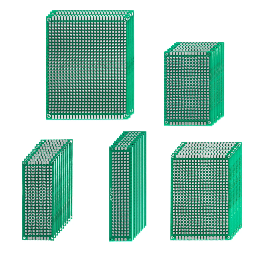 40PCS PCB Board Circuit Boards Kit, 5 Size 2x8cm 3x7cm 4x6cm 5x7cm 7x9cm Green Double-sided PCB Prototype DIY Electronic Kit