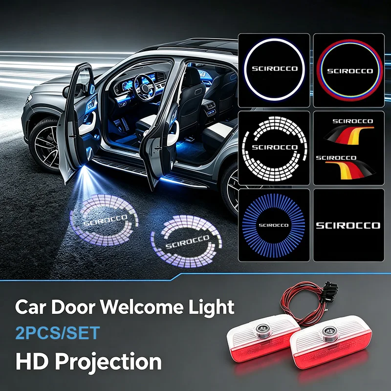 2PCS For Volkswagen VW Scirocco Logo 2009-2016 LED Car Door Welcome Lights Auto Emblem Projector Ghost Shadow Lamp Decoration