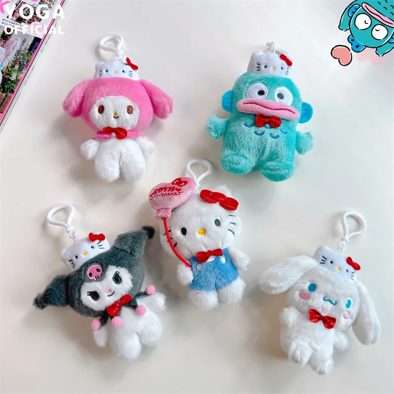 10Cm Kawaii Sanrio 50Th Anniversary Series Hello Kitty Melody Kuromi Plush Keychain Pendant Anime Doll Bag Pendant Fans Collect