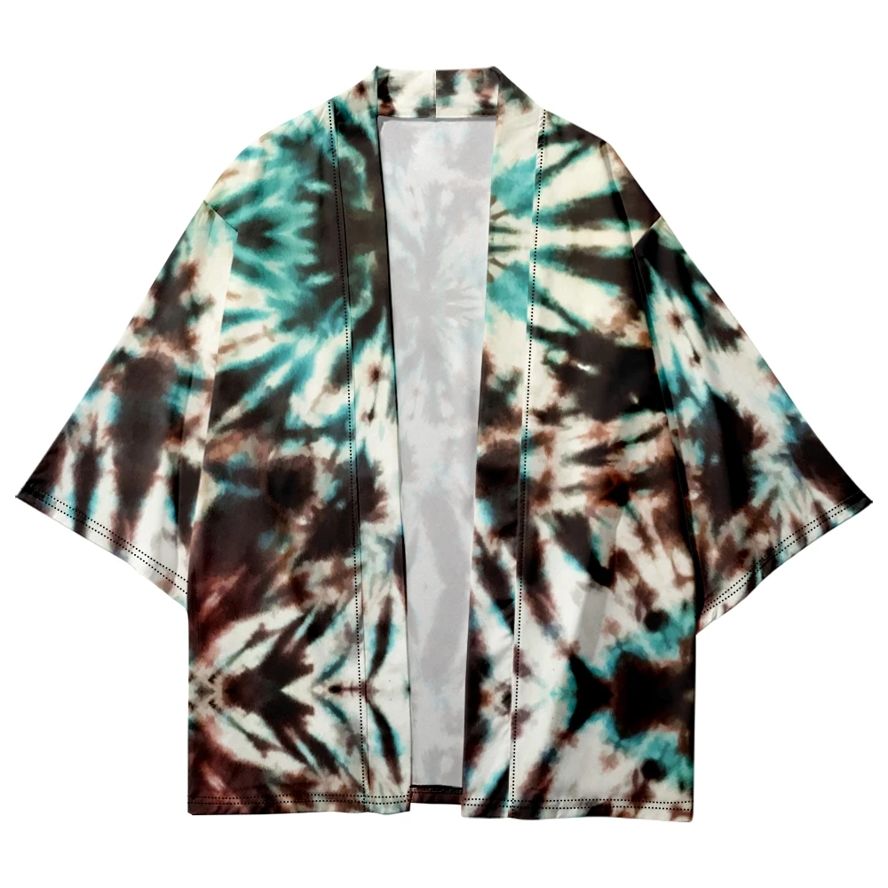 Men's And Women's 2023 Japanese Traditional Tie Dye Print Kimono Cardigan Cosplay Beach Shirt Summer Bathrobes