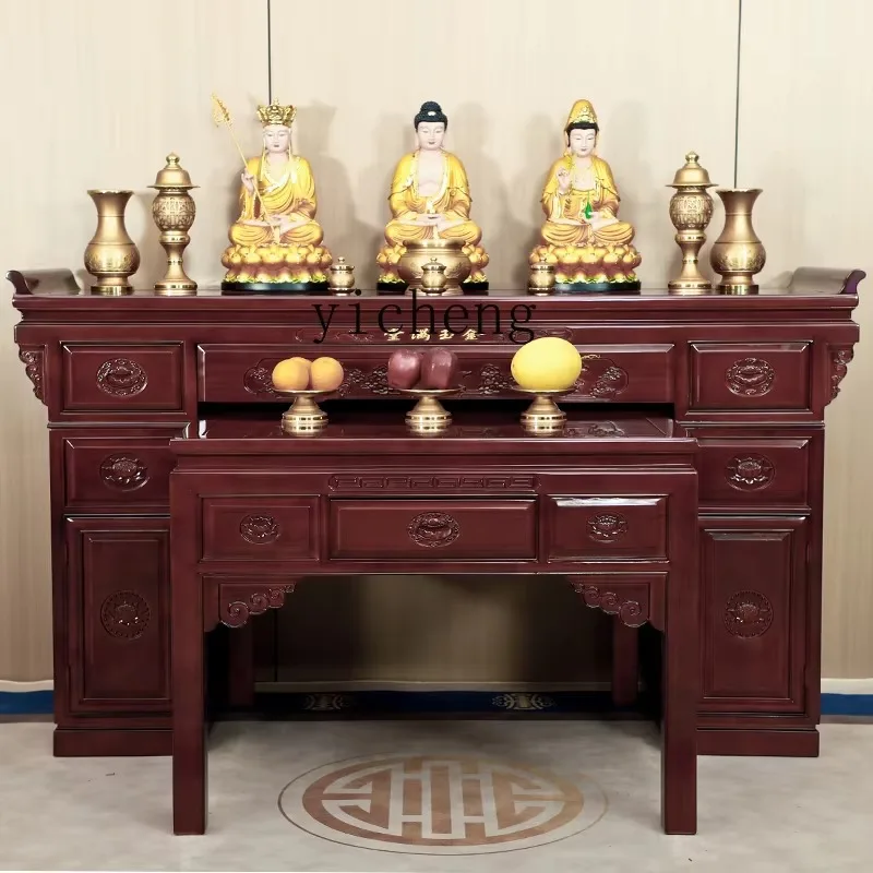 Solid Wood Modern Fotai Rural Zhongtang Wealth God Table Eight Immortals Table Statue Offering Table