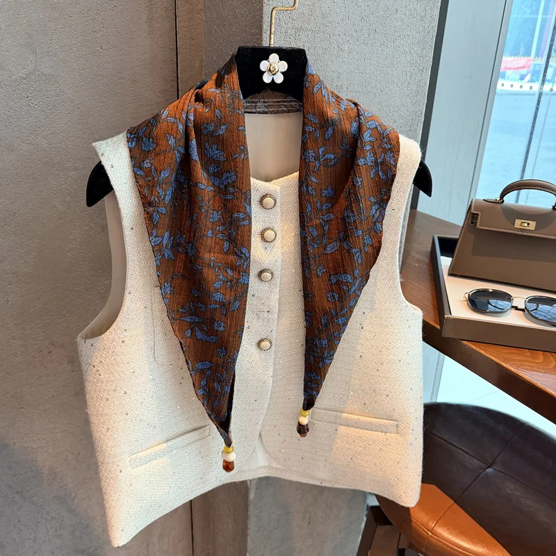 Triangle Scarf, Headscarf, Bead Decoration, Waist Fart Curtain, Versatile Scarf, Scarf, Shawl, Neck Protection Silk Scarf.