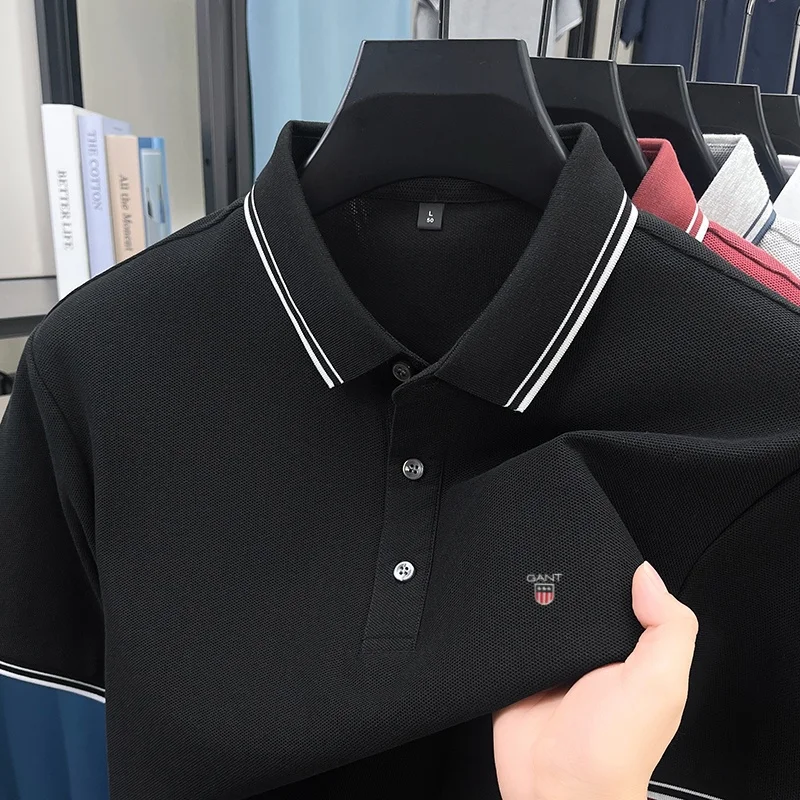 100% Reine Baumwolle Sommer Herren Premium Marke Exquisit Besticktes Poloshirt Knitterfrei Atmungsaktiv Tägliches Business Casual Oberteil – Detail 21