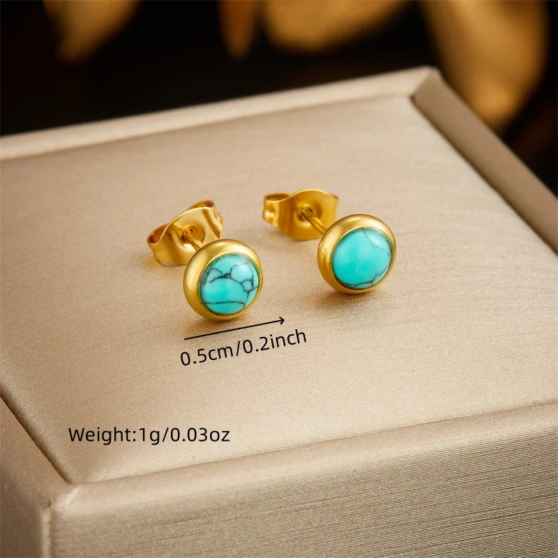 LAMENGLY 316L Stainless Steel Dainty Turquoise Bead Necklace Earring Jewelry Set Perfect Gift for Women Great for Daily Stacking