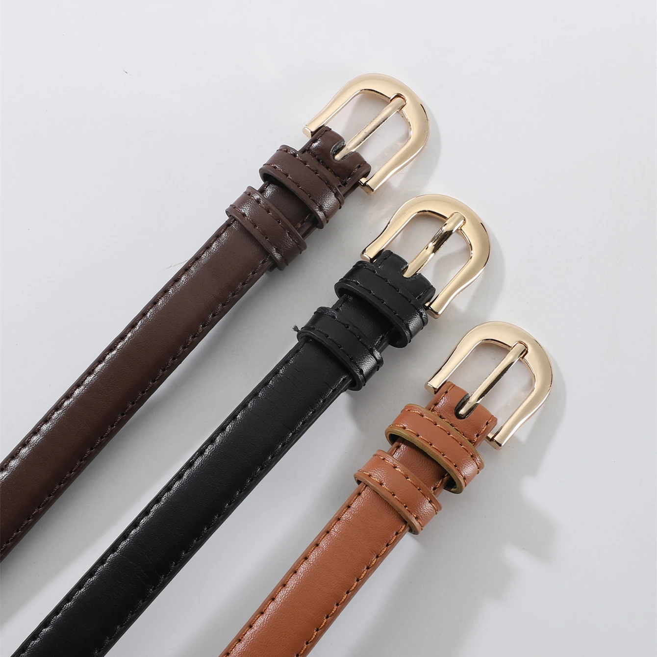 A dress ladies brown pin buckle belt fashion casual tie-in thin belt with dress casual belt for daily commuting