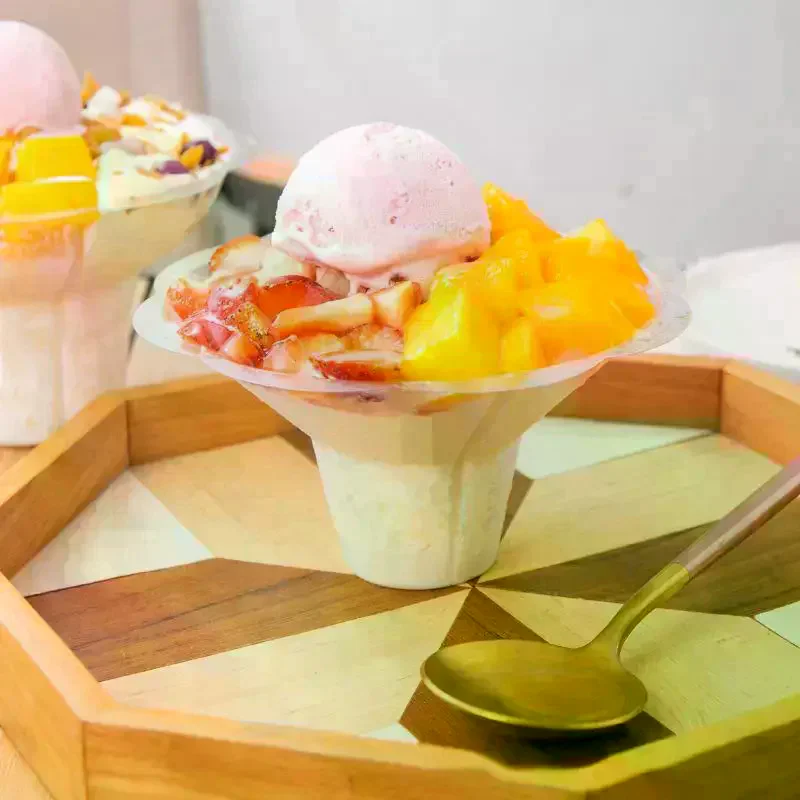 Pcs Transparent Shaved Ice Cups Flower Shaped Snow Cone Cups Small Leak Proof Plastic Slush Snack Ice Cream Bowls For Bar Par 5