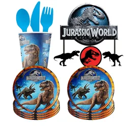 Jurassic Park-decoración para fiesta de cumpleaños para niños, juego de globos de dinosaurio, plato y vaso de papel con pajita, mantel, suministros para fiesta de bienvenida de bebé