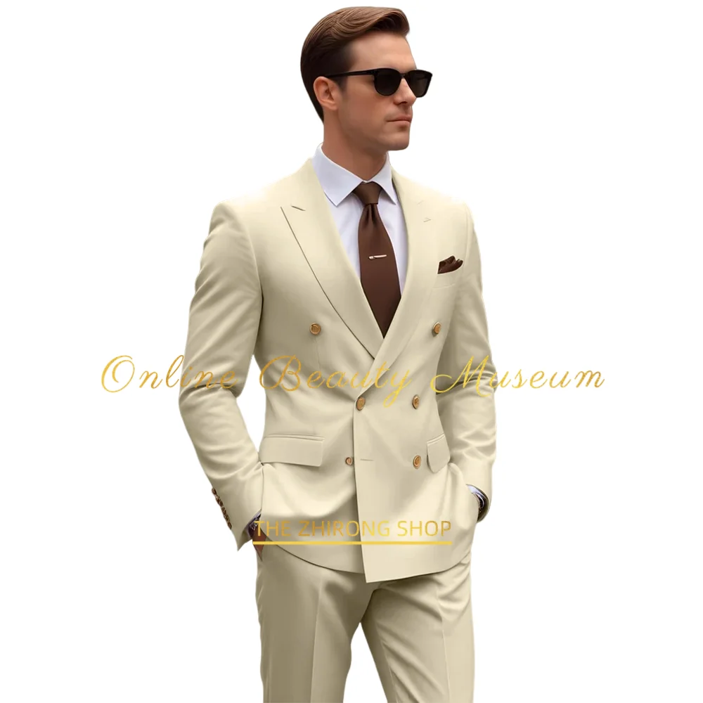 

Off-white Men's Classic Suit 2-piece Double-breasted Blazer Pants Perfect for Wedding Groomsmen Prom Dinner Party Custom Tuxedo