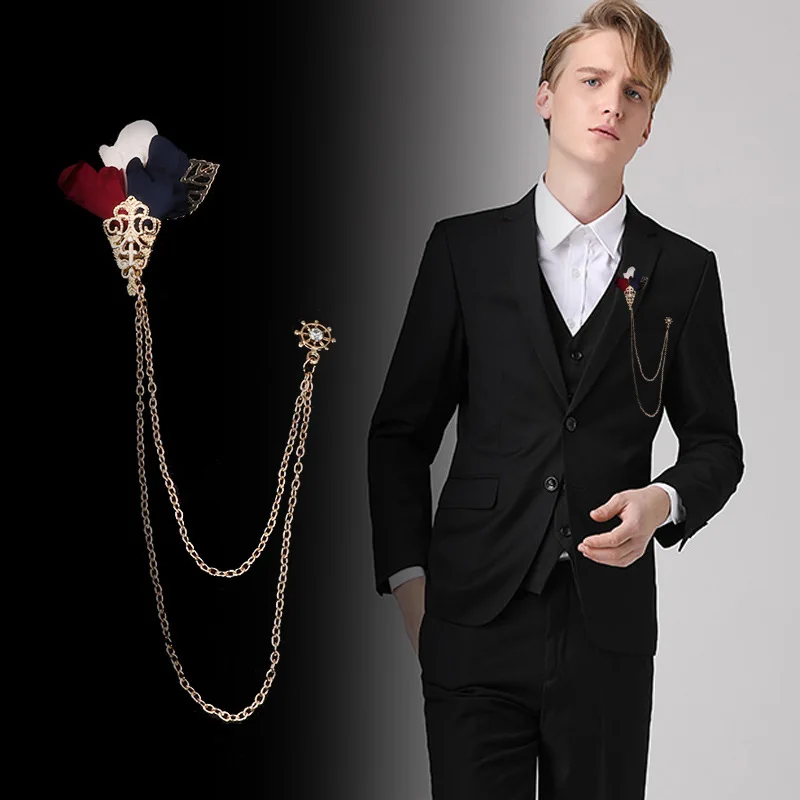Handmade Fabric Flowers Tassel Brooch Men and Women's Suit Corsage Clothing Accessories Rose Tassel Boutonniere Lapel Brooches