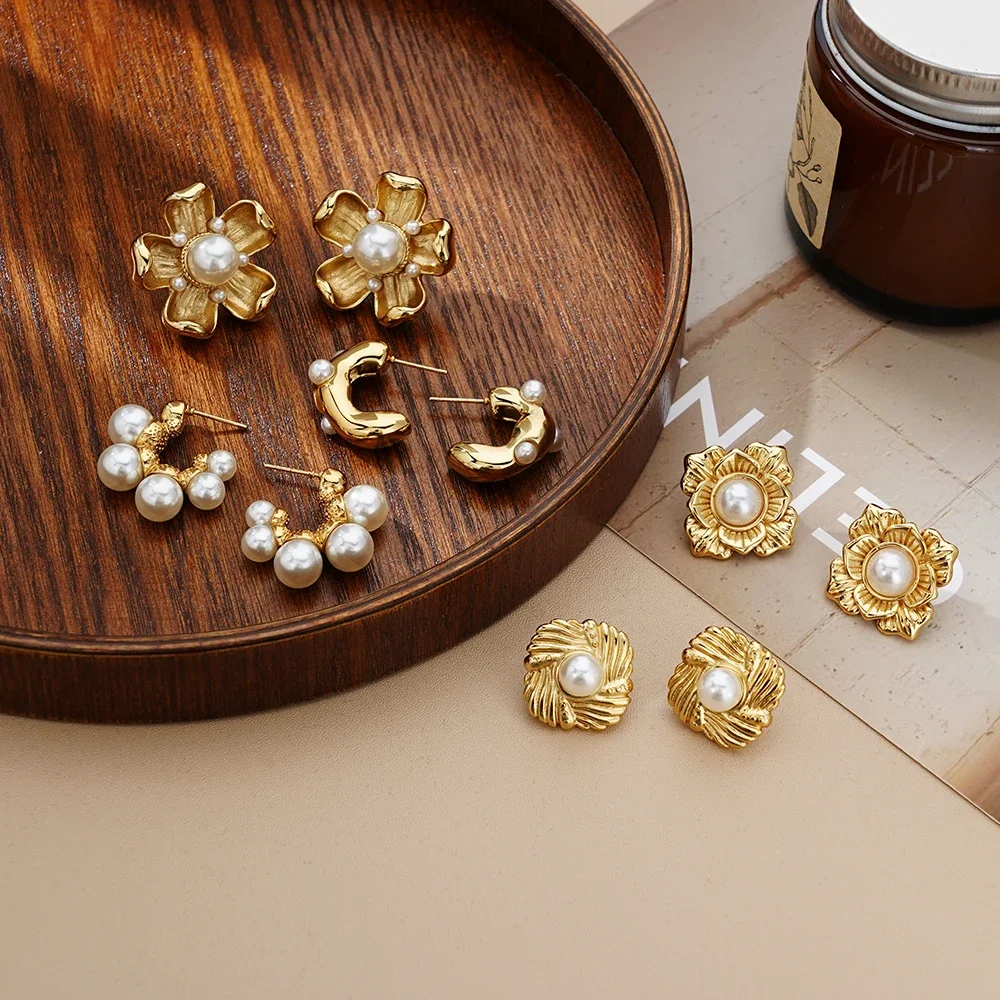 316l Stainless Steel Flower Design Jewelry Earrings 18kpvd Gold-Plated Waterproof And Non-Fading Accessories 2024 New