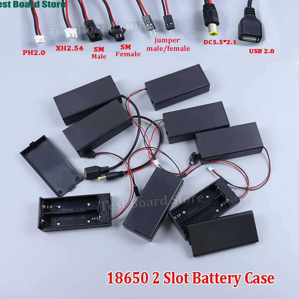 

1pcs 18650 Battery Holder/Box In Series With Cover Switch And PH2.0/XH2.54/SM/Jumper Male/Female/DC5521/USB Plug Connector