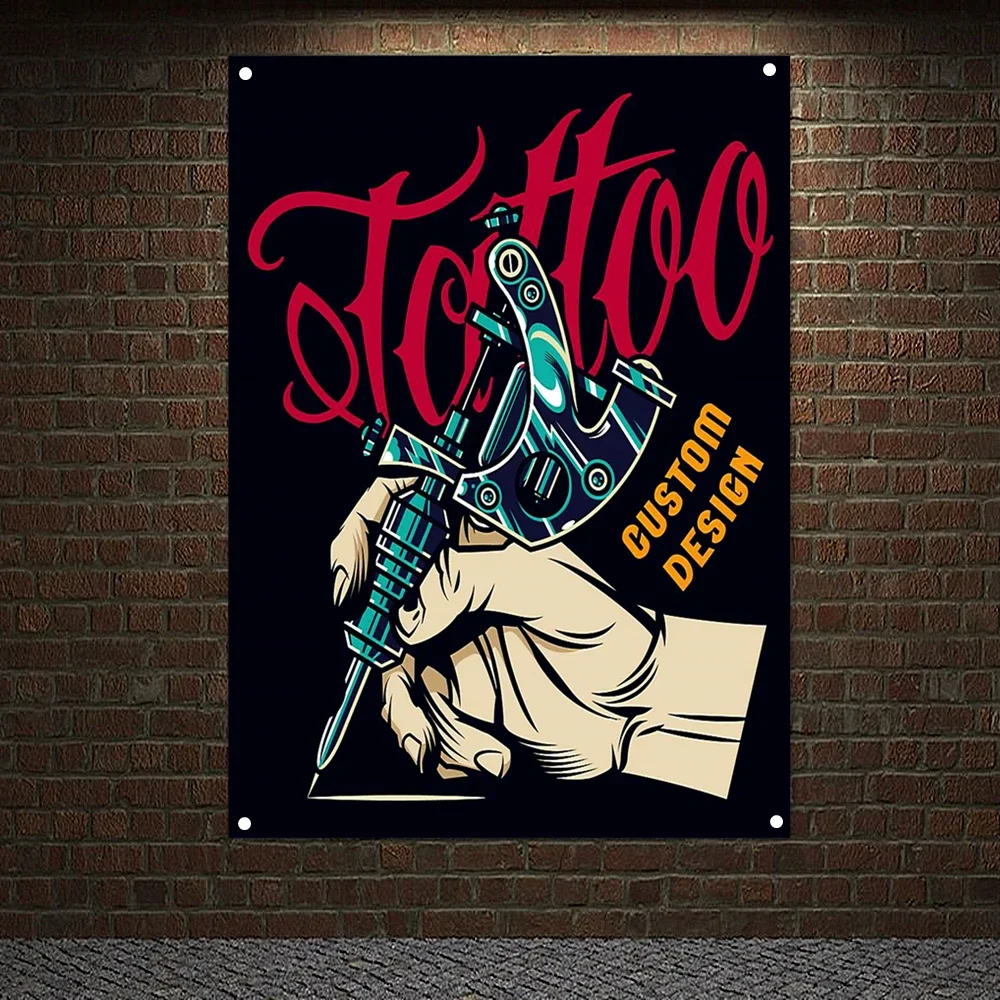 Tattoo Tools Posters Banners Wall Hanging Ornaments Skull Art Flags Bar Cafe Home Decor Wall Sticker Tapestry Canvas Painting