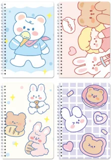 CHEN LIN A5 Cute Cartoon Coil Notebook Binder Spiral Coil Book Cartoon 60Sheet Thicken Notepad Girl Heart Student Diary Notebook