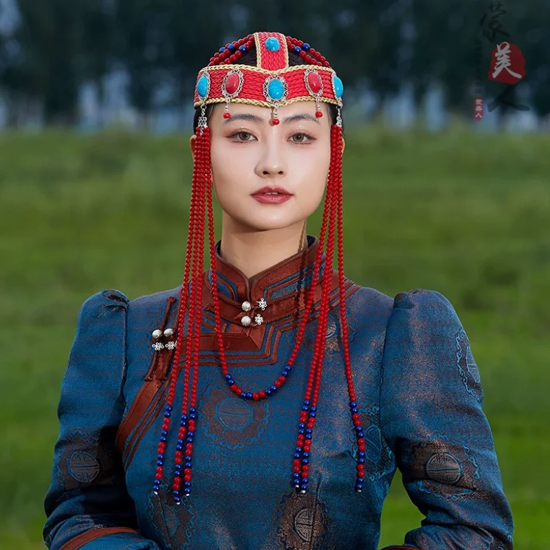 Mongolian Ethnic Dance Performance Accessories Tassel Headwear