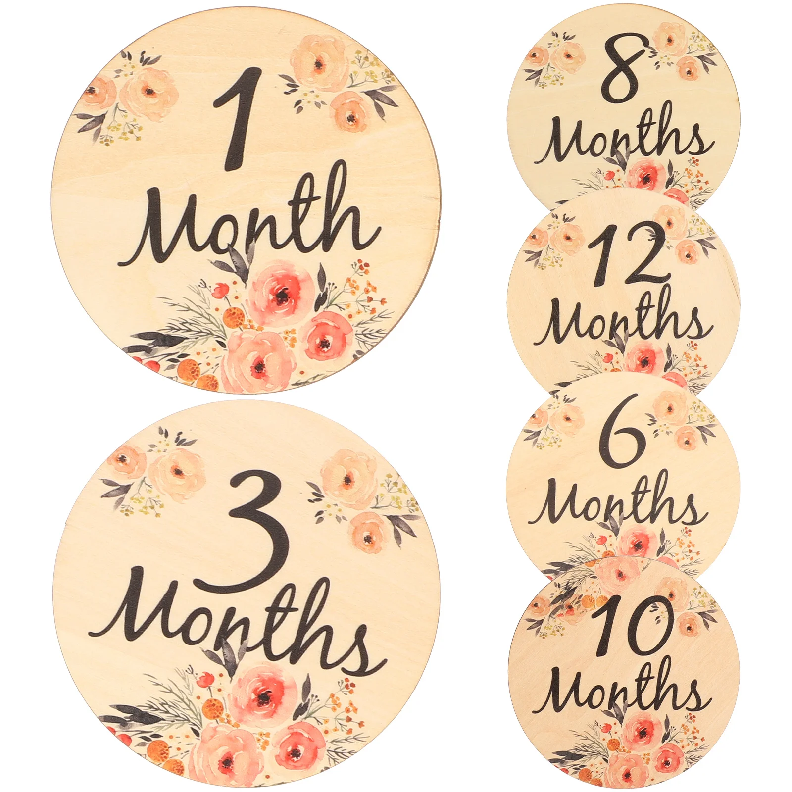 6 Pcs Newborn Monthly Milestone Discs Card Signs Wooden Double-sided Baby Cards Toddler