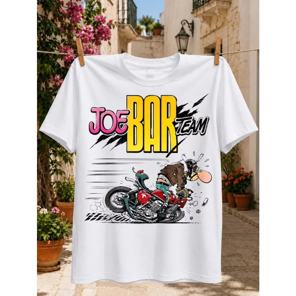 2026 New Men Women Short‑Sleeve Tee, Comic Red Motorcycle Rider Graphic Print,  Personality Casual Streetwear T‑shirt
