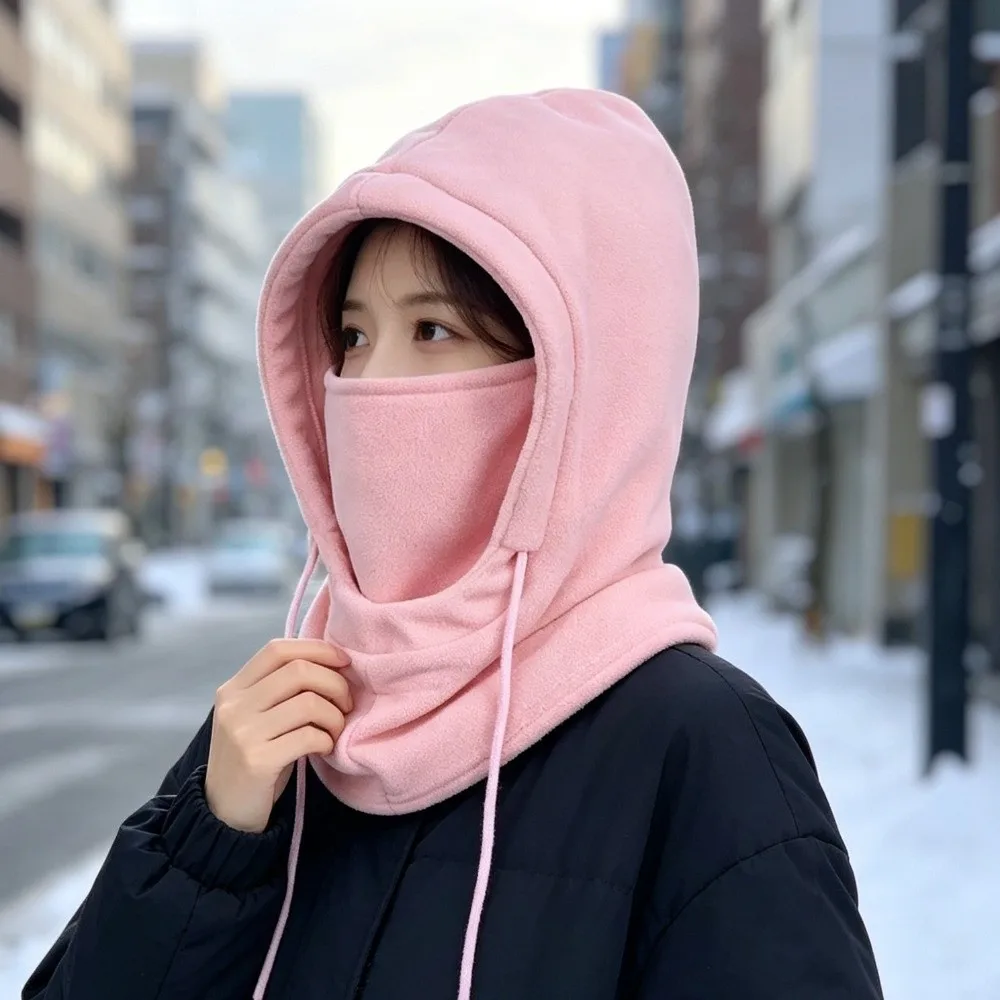 Unisex Lined Balaclava Hat Windproof Warm Zipper Closure Face Cover Scarf Hand Washable Thermal Hooded Scarf Winter