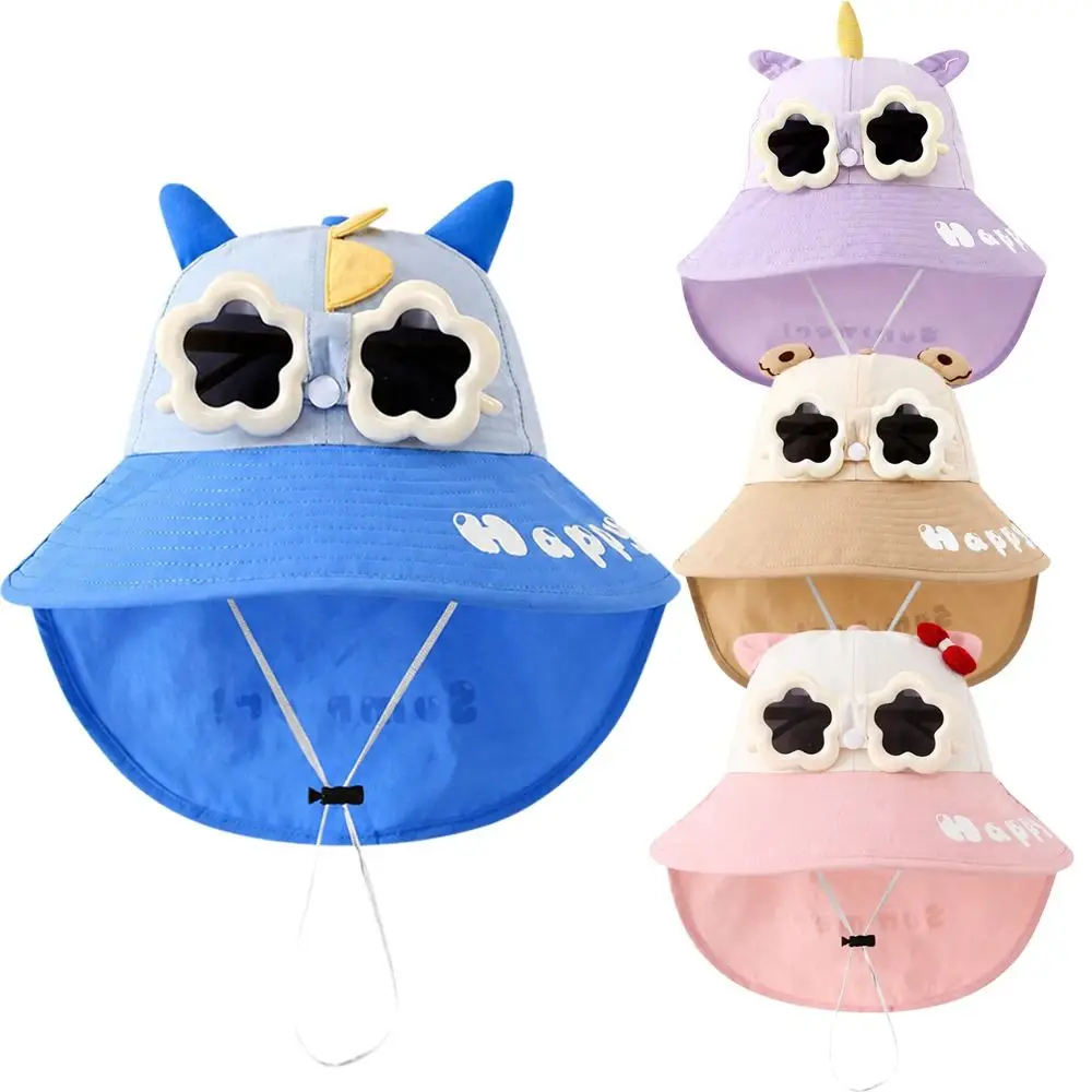 

Fashion Removable Sunglass Baby Wide Brim Hat Quick Dry Breathable Fisherman Hat Neck Protection Sun Hat Summer