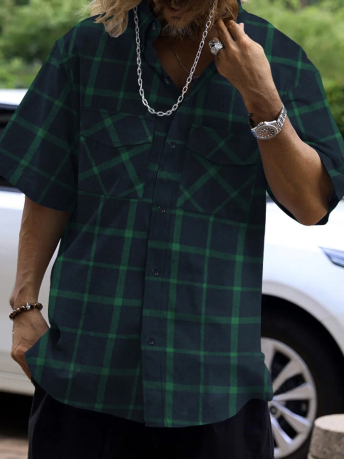 

Trendy American Plaid ort Sve irt Summer Breathable Moisture ng Loose Fit Men's irt Cheered Print Casual Wear