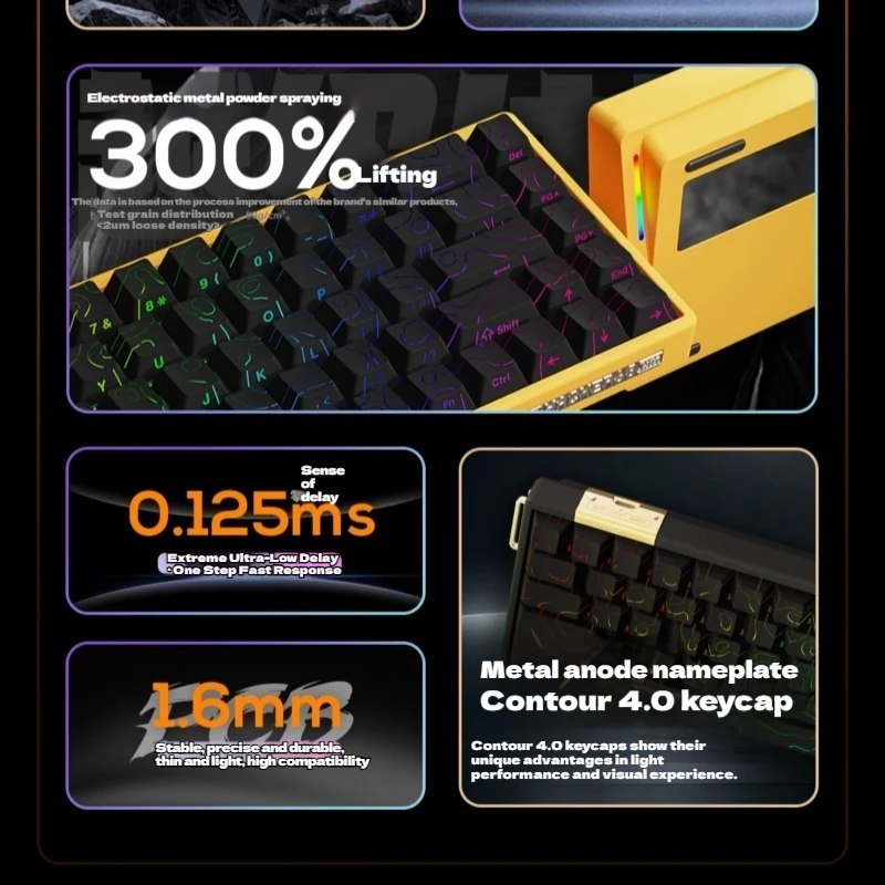 JIXIEFENG Hacker68L Teclado mecánico de eje magnético 0.01rt respuesta rápida 8k soporte Mixto Axescustomized teclado para juegos Rgb