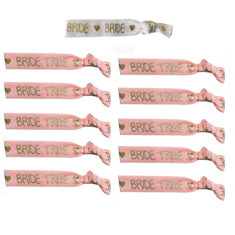 11pcs Team Bride Bachelorette Wristbands Bracelet Bride To Be Hair Ties Bachelorette Hen Party Wedding Bridal Shower Supplies