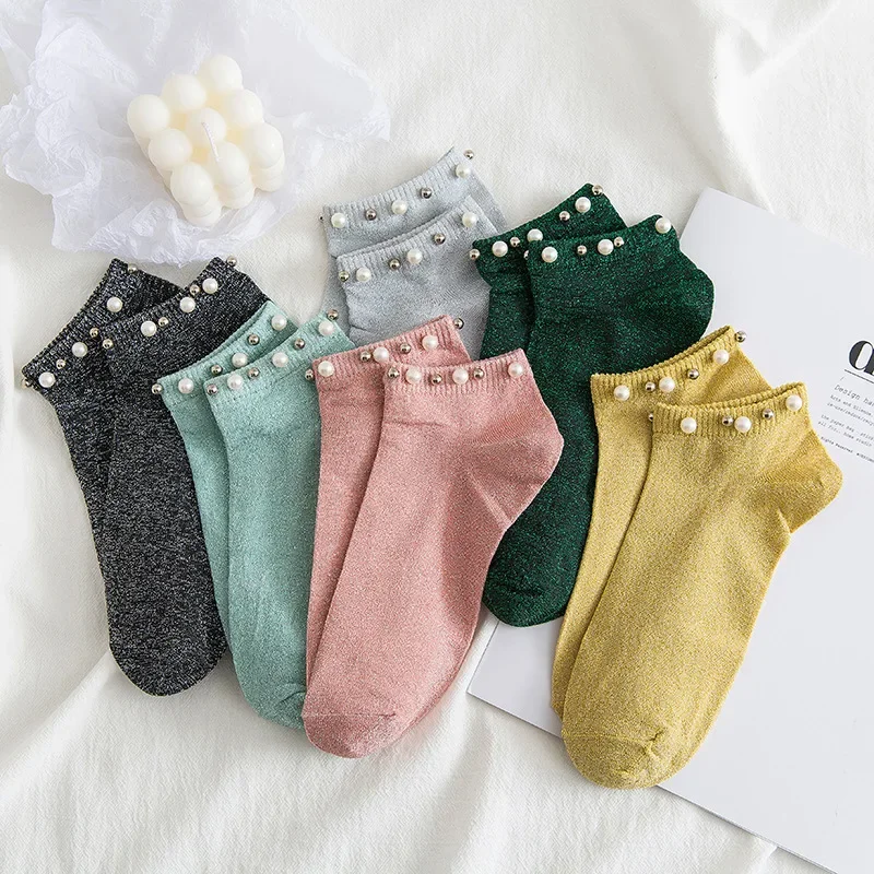 New Spring and Autumn Socks for Women Korean Version All-match Japanese Pearl Lace Socks Calcetines Mujer Chaussette Femme 2025