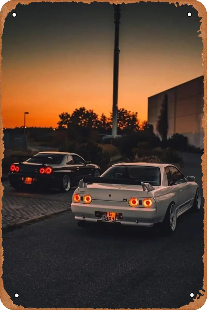 JDM Skyline R34 Car Poster Retro Tin Sign Vintage Look Metal Sign for Bar Office Garage Home Wall Art Decor Car Enthusiast  sign