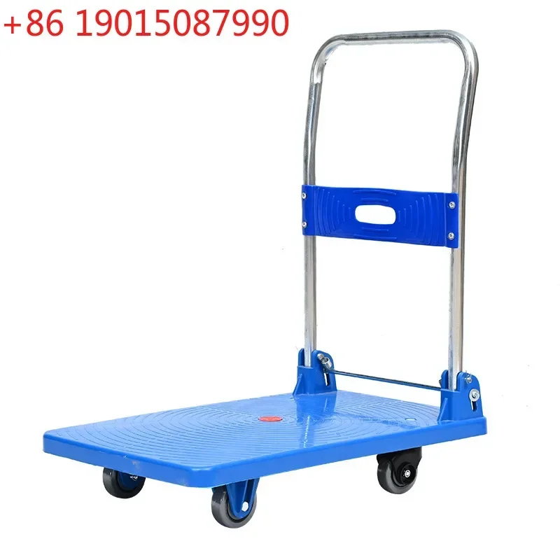 JJTrolley Flat Plastic Supermarket Portable Folding Silent Trailer Warehouse Pull Goods Manufacturing Wholesale
