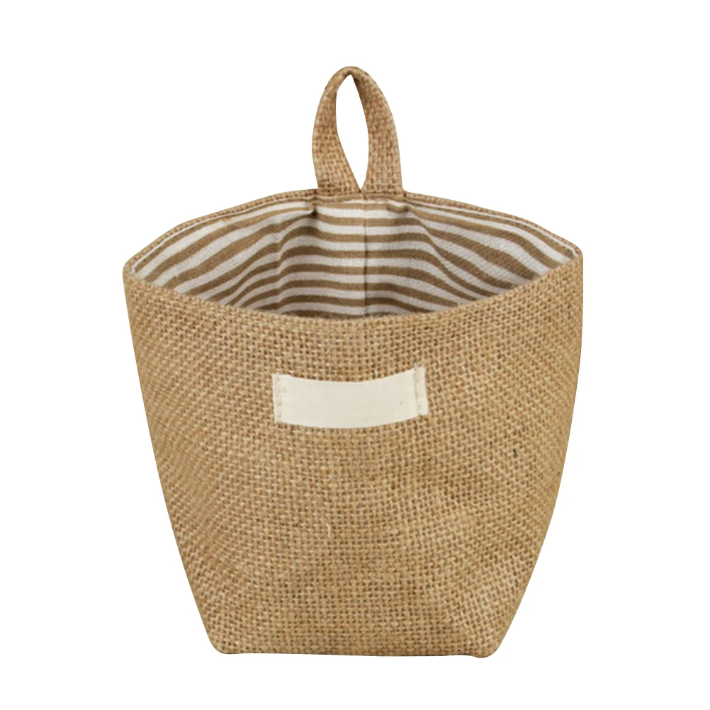 

Hanging Jute Storage Bag Yellow Stripe Natural Eco-Friendly Organizer For Clothes Tools Flower Pot Desktop Debris Storage