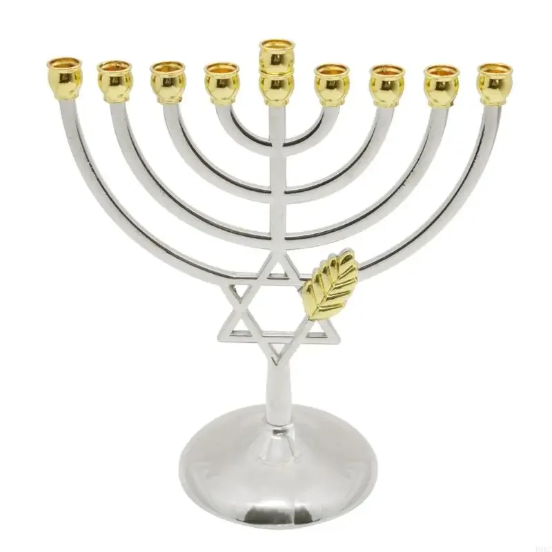 Candelabro de Nueve Cabezas, Adornos Artesanales, Candelabro Israelí de Hojas Doradas para Hanukkah