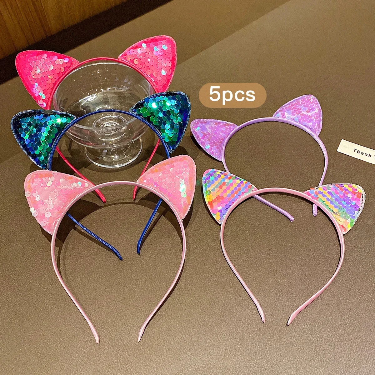 5 Farben Pailletten Katzenohren Haarband, Süßes Niedliches Haarband Tägliches Casual Haaraccessoire für Frauen und Mädchen – Detail 4
